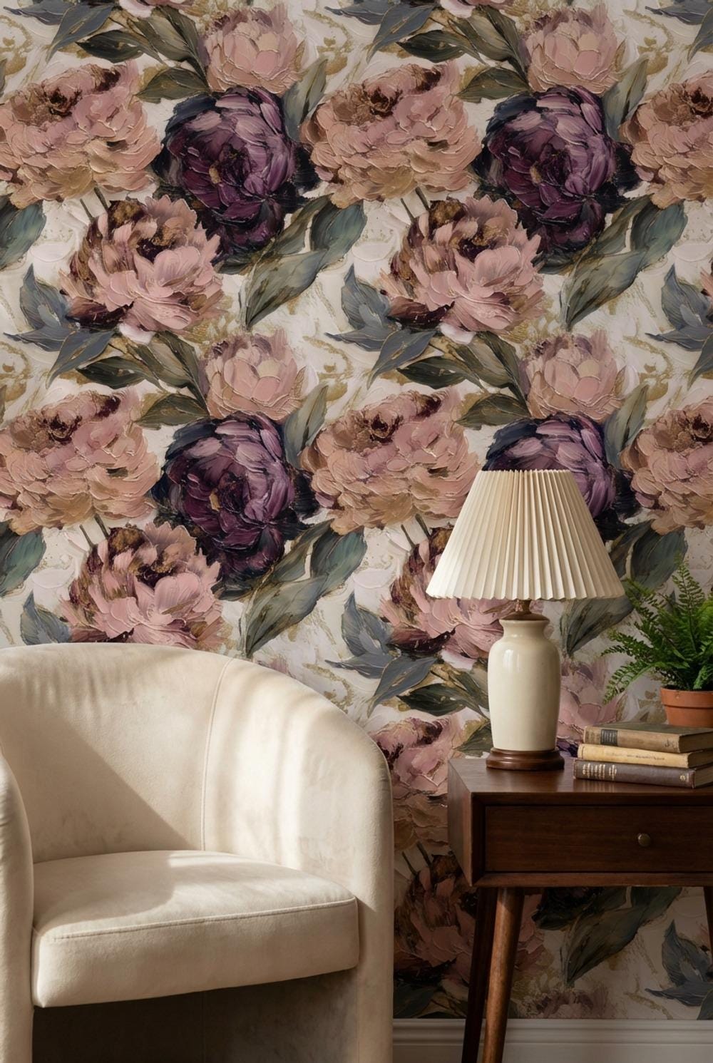 Elegant Floral Wall Decor Pink Peony Pattern Wallpaper