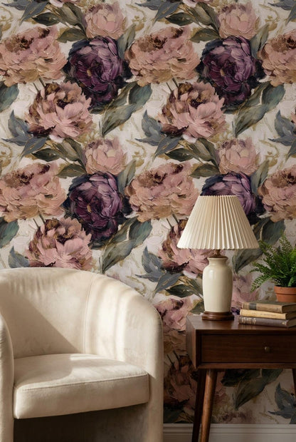 Elegant Floral Wall Decor Pink Peony Pattern Wallpaper
