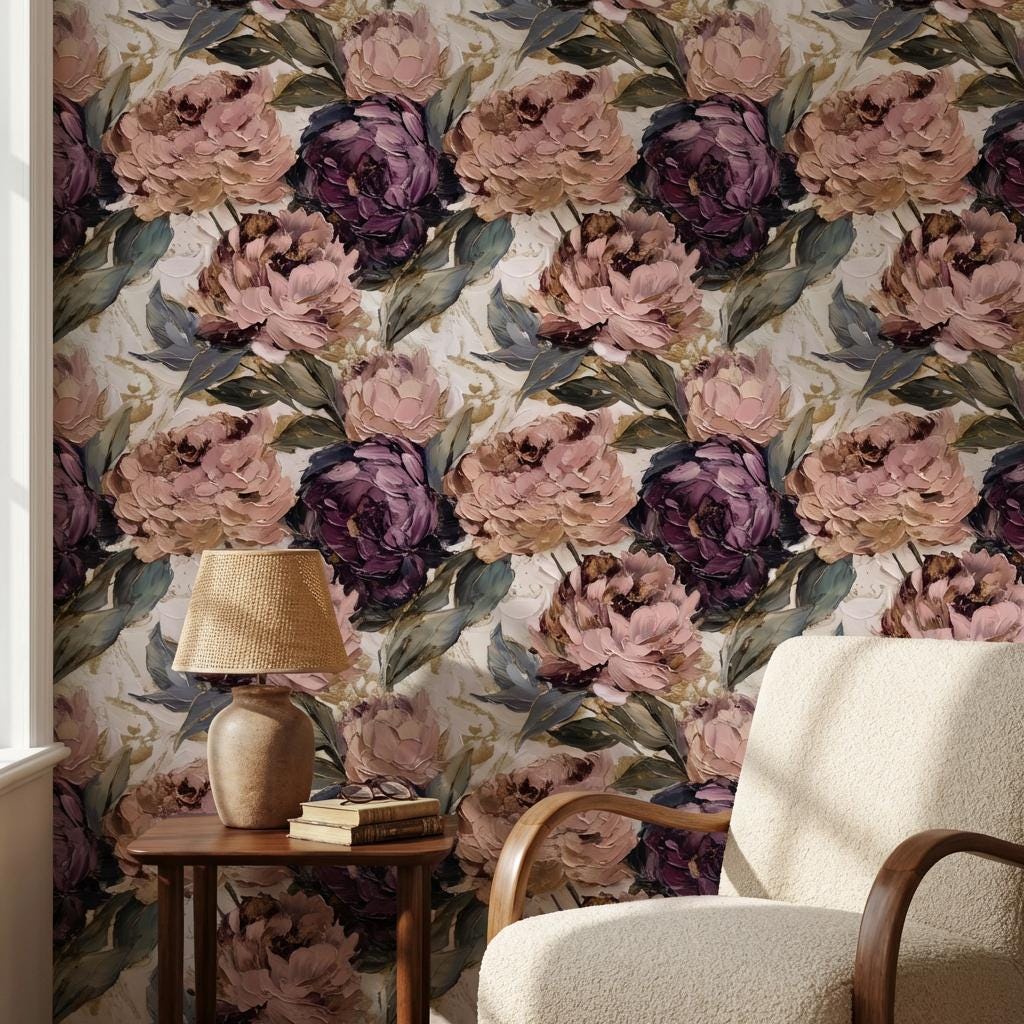 Elegant Floral Wall Decor Pink Peony Pattern Wallpaper