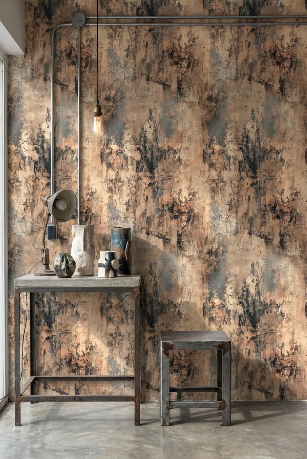 Textured Industrial Wallpaper Abstract Dark Wall Mural