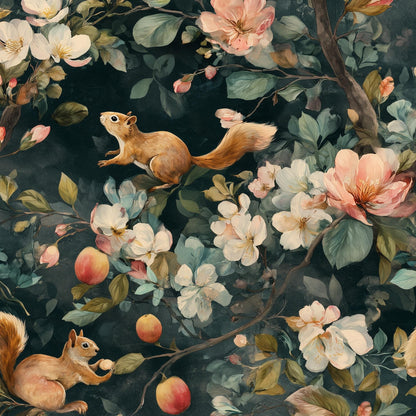Floral Wallpaper Squirrels Classic Wall Mural