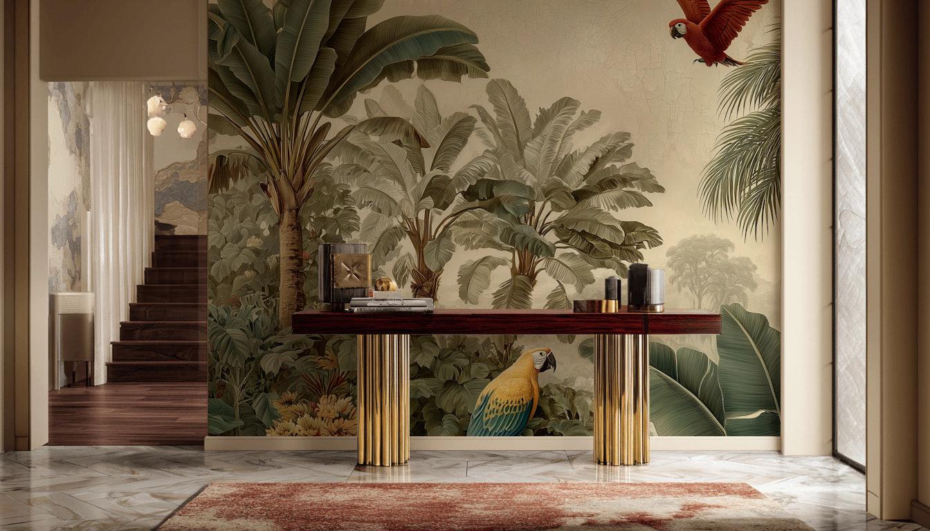 Tropical Wallpaper Parrots Palm Trees Wall Mural