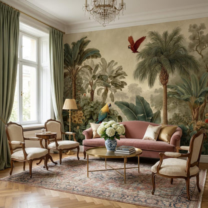 Tropical Wallpaper Parrots Palm Trees Wall Mural