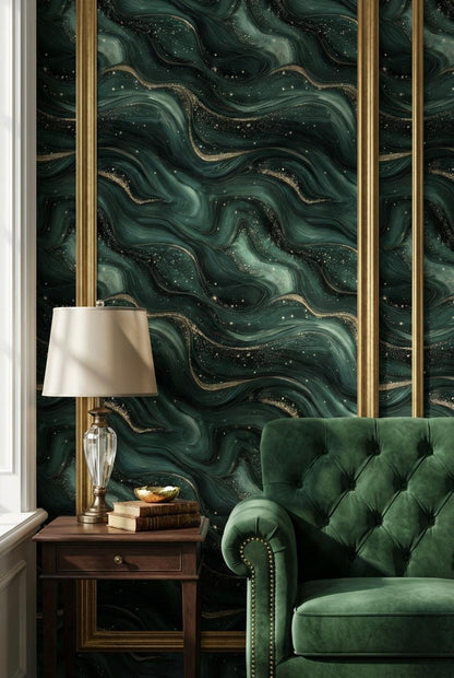 Abstract Wallpaper Gold Green Wall Mural