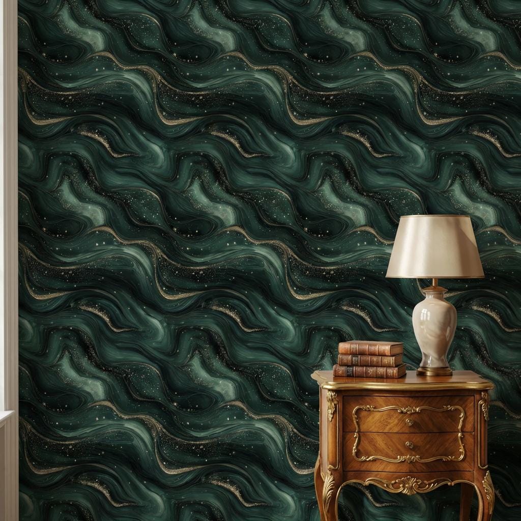 Abstract Wallpaper Gold Green Wall Mural