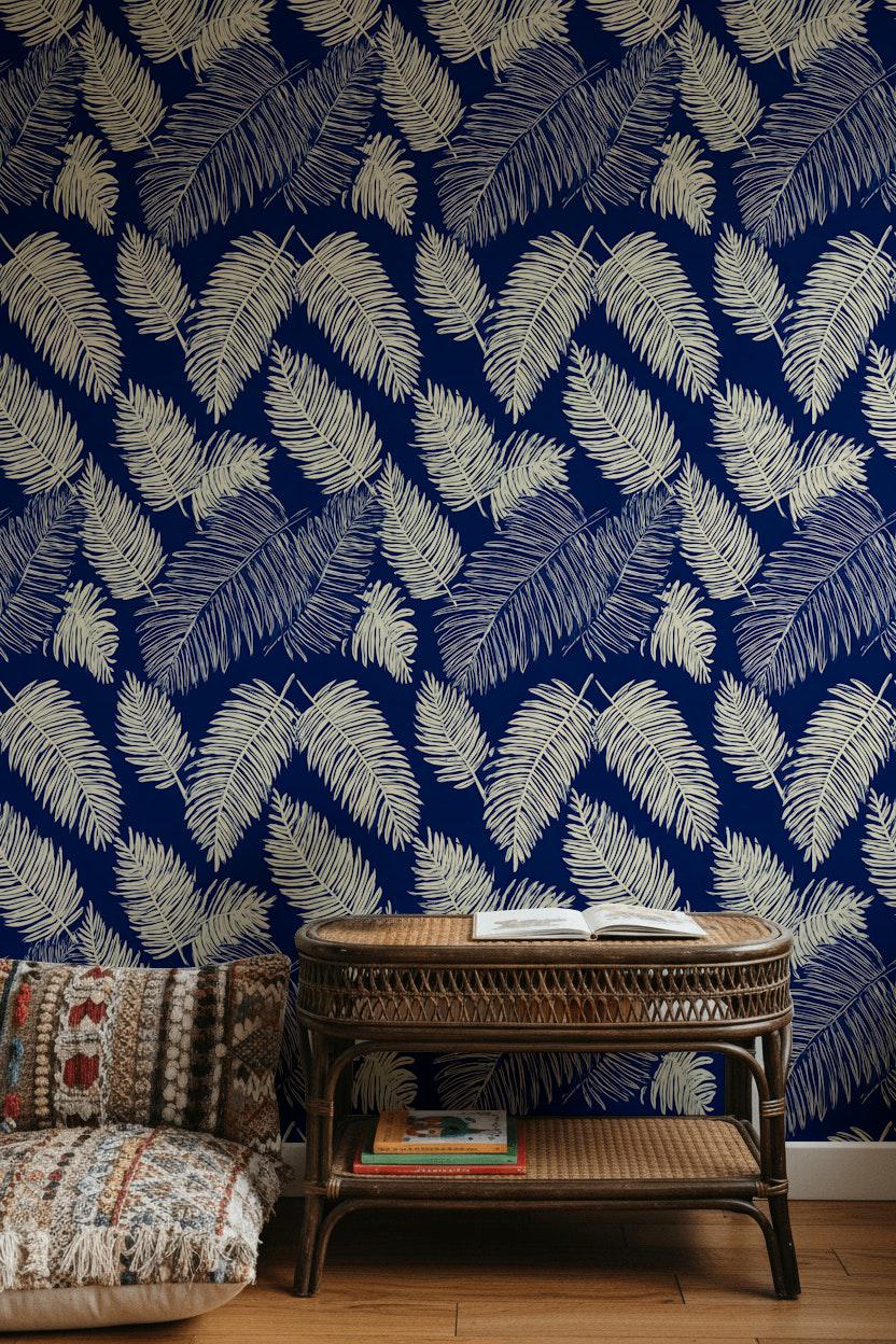 Tropical Wallpaper Palm Leaves Navy Wall Mural