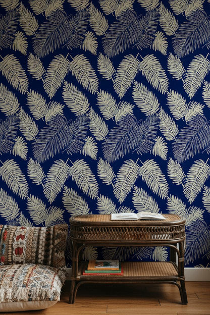 Tropical Wallpaper Palm Leaves Navy Wall Mural