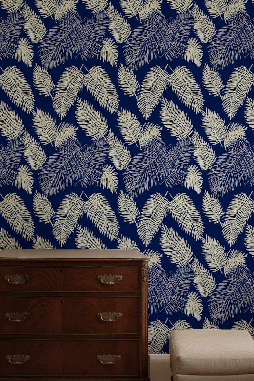Tropical Wallpaper Palm Leaves Navy Wall Mural