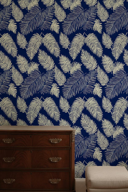 Tropical Wallpaper Palm Leaves Navy Wall Mural