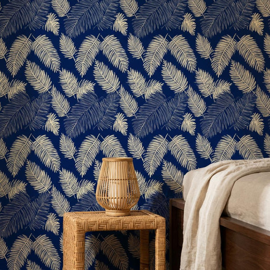 Tropical Wallpaper Palm Leaves Navy Wall Mural