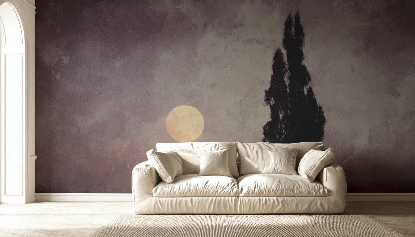 Tree Landscape Wallpaper Moon Purple Wall Mural
