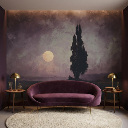 Tree Landscape Wallpaper Moon Purple Wall Mural