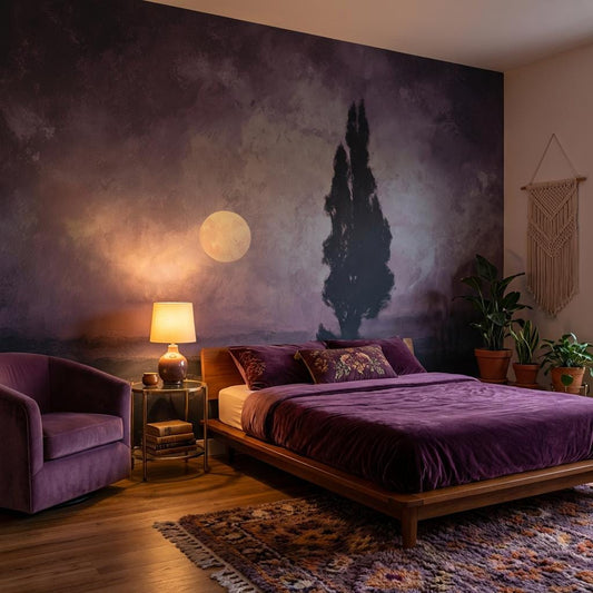 Tree Landscape Wallpaper Moon Purple Wall Mural