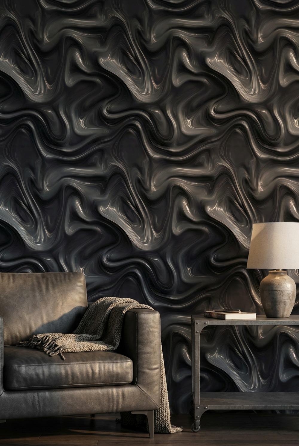 Swirling Marble Wallpaper Black Modern Wall Mural