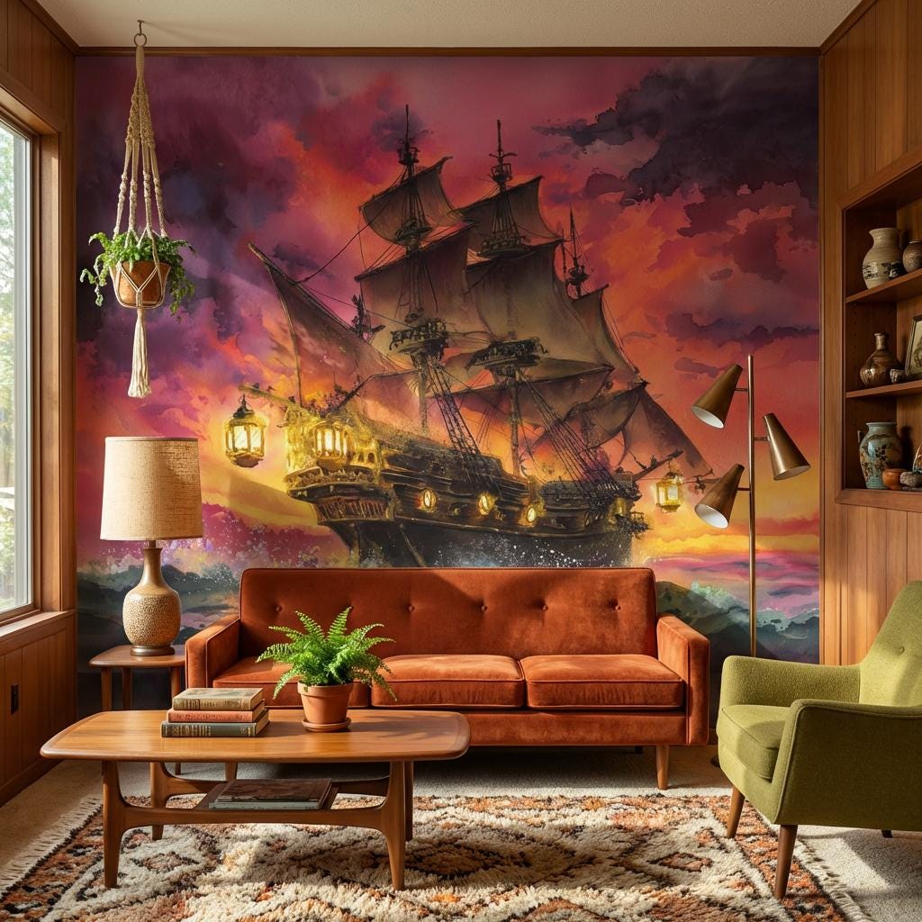 Ship Wallpaper Sunset Ocean Wall Mural
