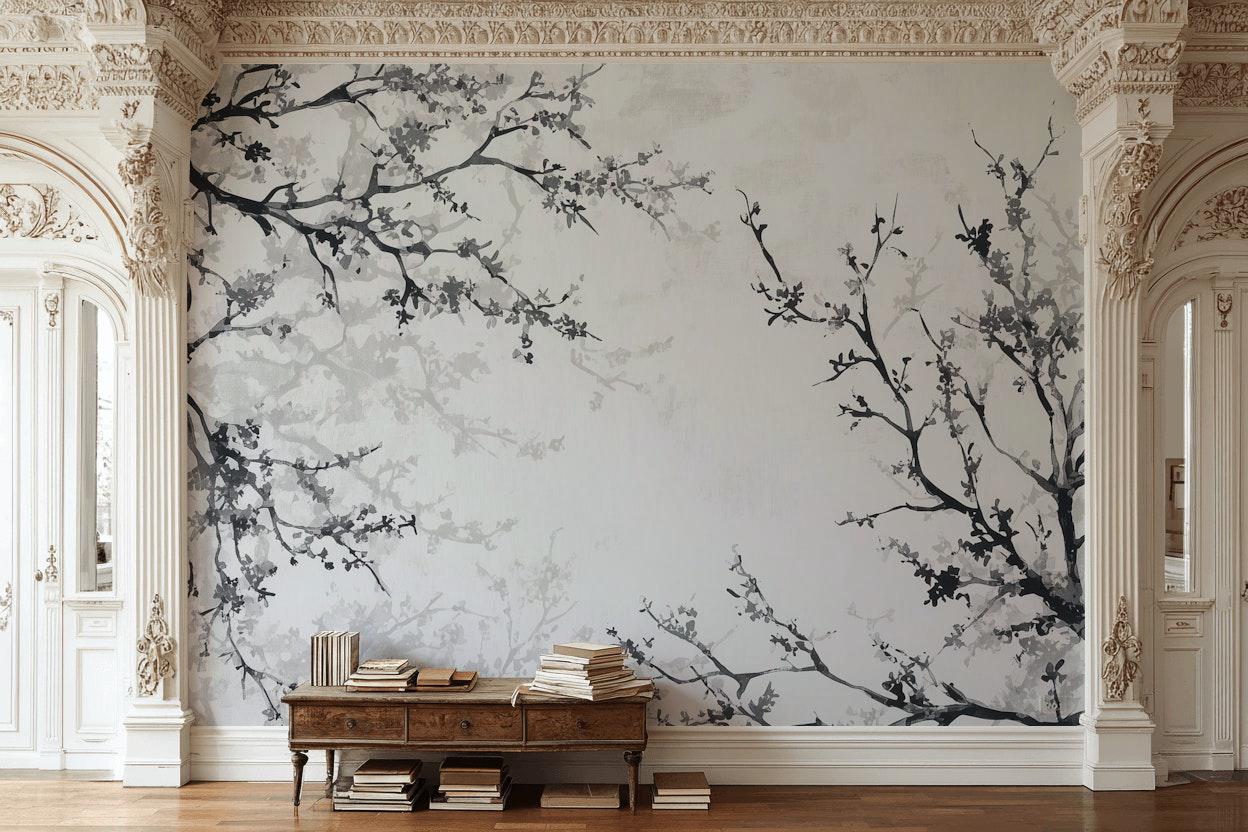 Floral Wallpaper Branches Minimalist Wall Mural