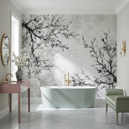 Floral Wallpaper Branches Minimalist Wall Mural