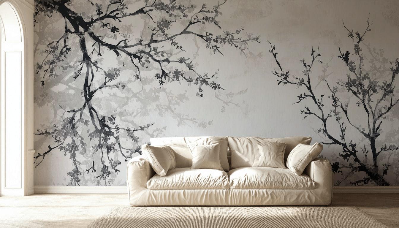 Floral Wallpaper Branches Minimalist Wall Mural