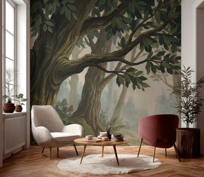 Forest Wallpaper Trees Vintage Wall Mural