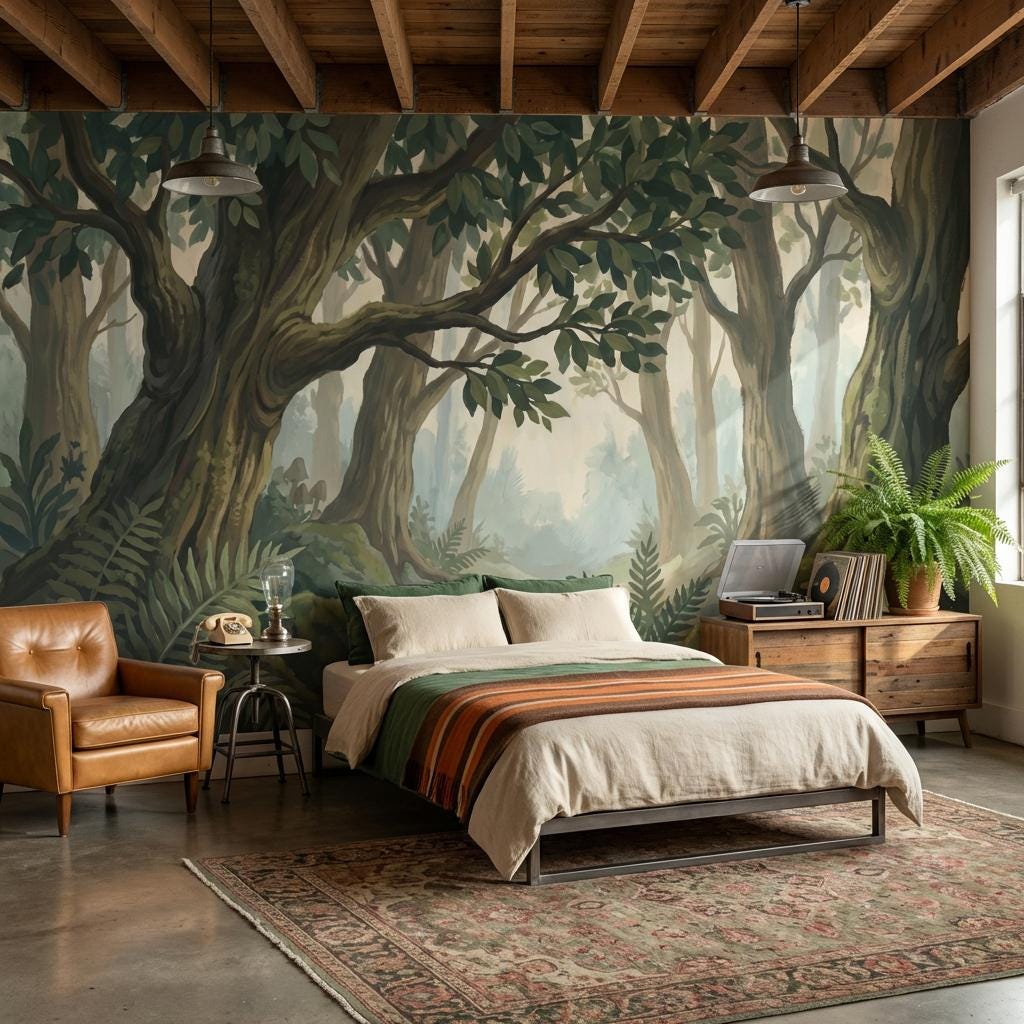 Forest Wallpaper Trees Vintage Wall Mural