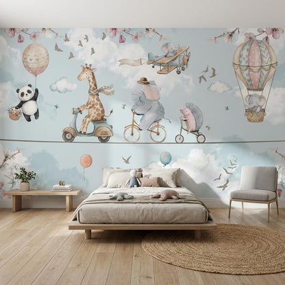 Hot Air Balloon Wallpaper Panda Giraffe Wall Mural