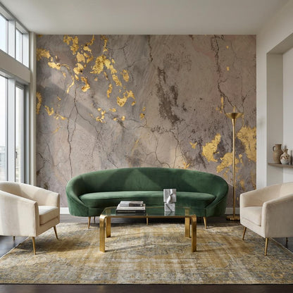 Marble Wallpaper Gold Accents Gray Wall Mural