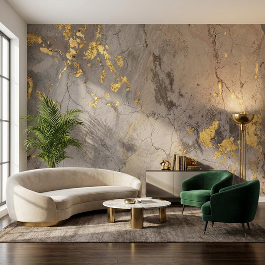 Marble Wallpaper Gold Accents Gray Wall Mural