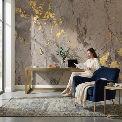 Marble Wallpaper Gold Accents Gray Wall Mural
