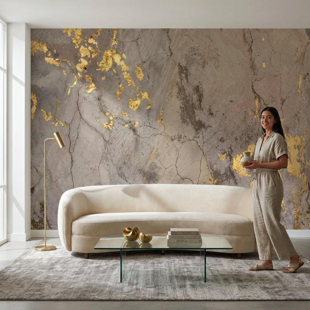 Marble Wallpaper Gold Accents Gray Wall Mural