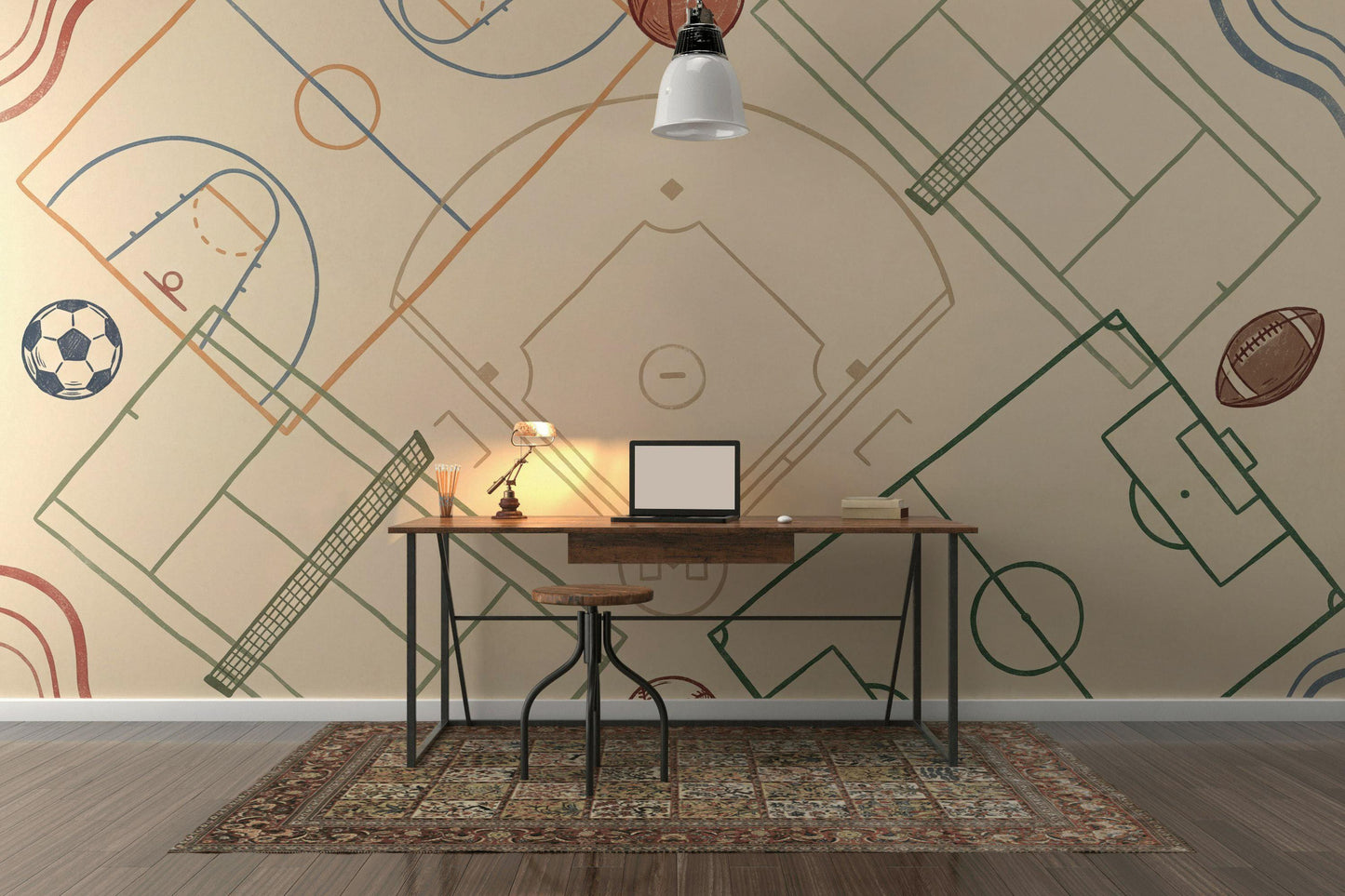 Sports Fields Wallpaper Geometric Abstract Wall Mural