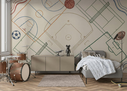 Sports Fields Wallpaper Geometric Abstract Wall Mural