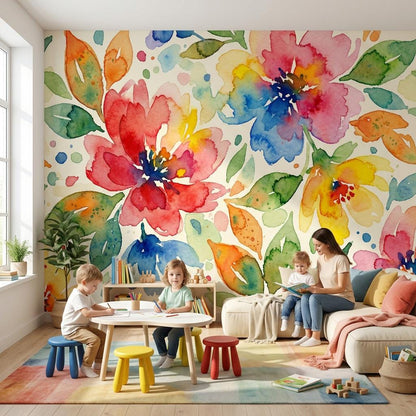 Floral Wallpaper Watercolor Vibrant Wall Mural