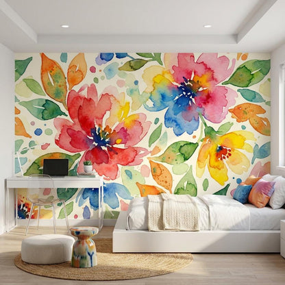 Floral Wallpaper Watercolor Vibrant Wall Mural