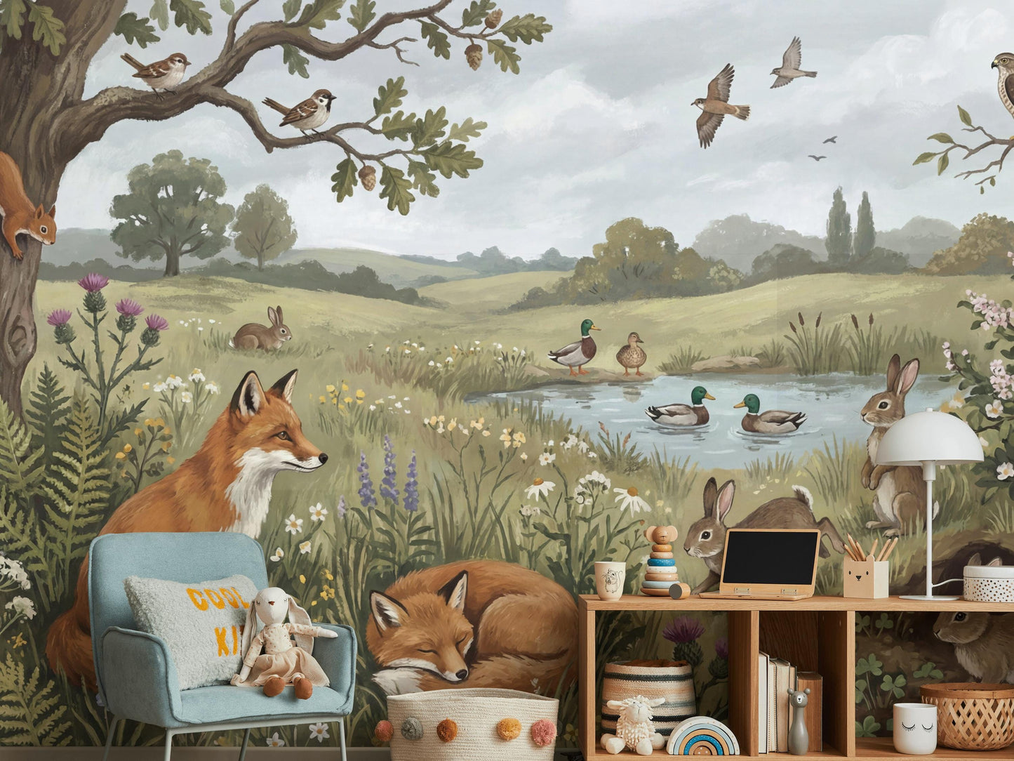 Countryside Wallpaper Animals Vintage Wall Mural