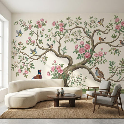 Floral Wallpaper Birds Vintage Wall Mural