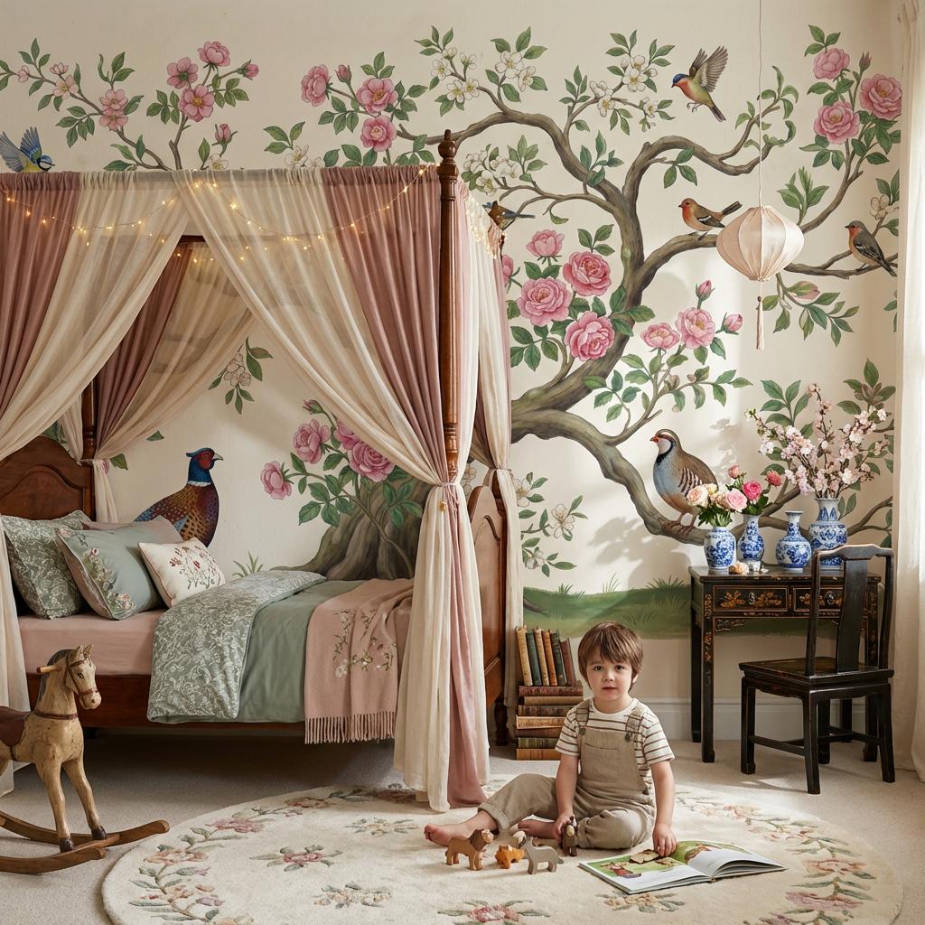 Floral Wallpaper Birds Vintage Wall Mural