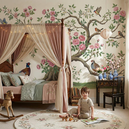 Floral Wallpaper Birds Vintage Wall Mural