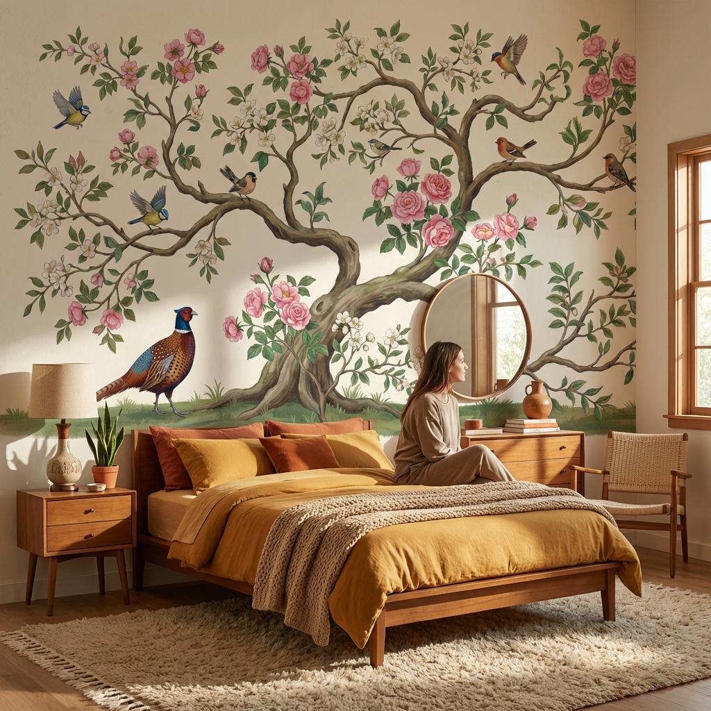 Floral Wallpaper Birds Vintage Wall Mural
