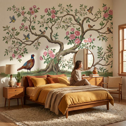 Floral Wallpaper Birds Vintage Wall Mural