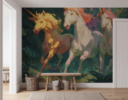 Shades Of Green Wallpaper Unicorn Fantasy Wall Mural