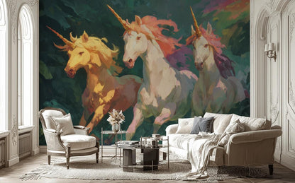 Shades Of Green Wallpaper Unicorn Fantasy Wall Mural