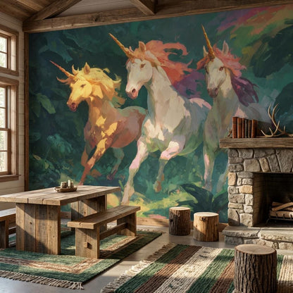 Shades Of Green Wallpaper Unicorn Fantasy Wall Mural