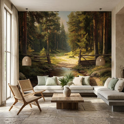Forest Wallpaper Stream Rustic Wall Mural