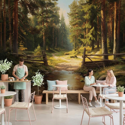 Forest Wallpaper Stream Rustic Wall Mural