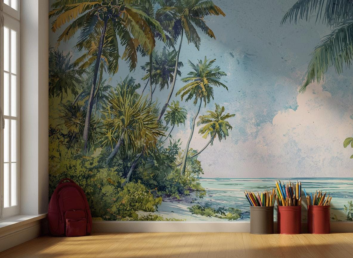 Tropical Beach Wallpaper Palm Sea Wall Mural