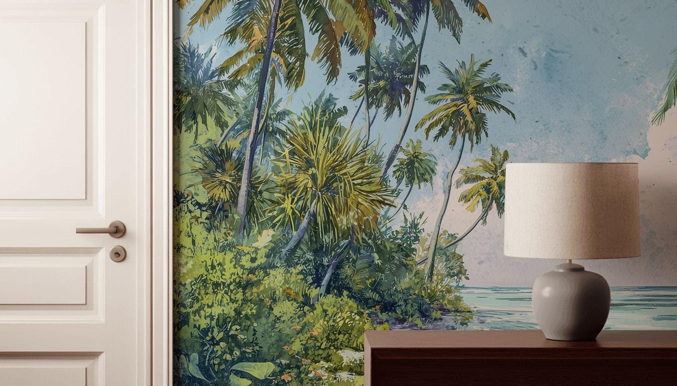 Tropical Beach Wallpaper Palm Sea Wall Mural