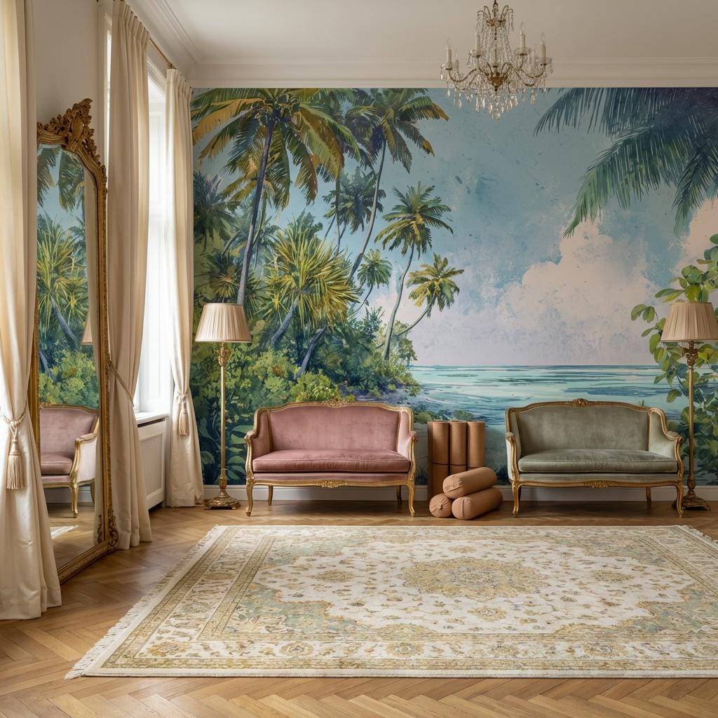 Tropical Beach Wallpaper Palm Sea Wall Mural