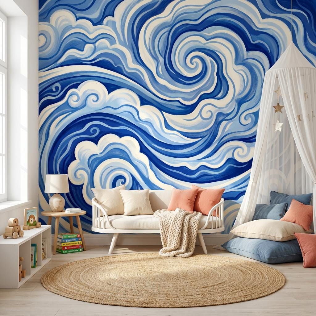 Abstract Wallpaper Swirls Waves Wall Mural