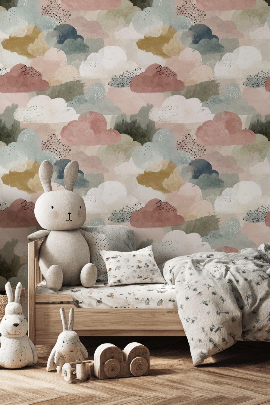 Abstract Clouds Wallpaper Modern Bohemian Wall Mural