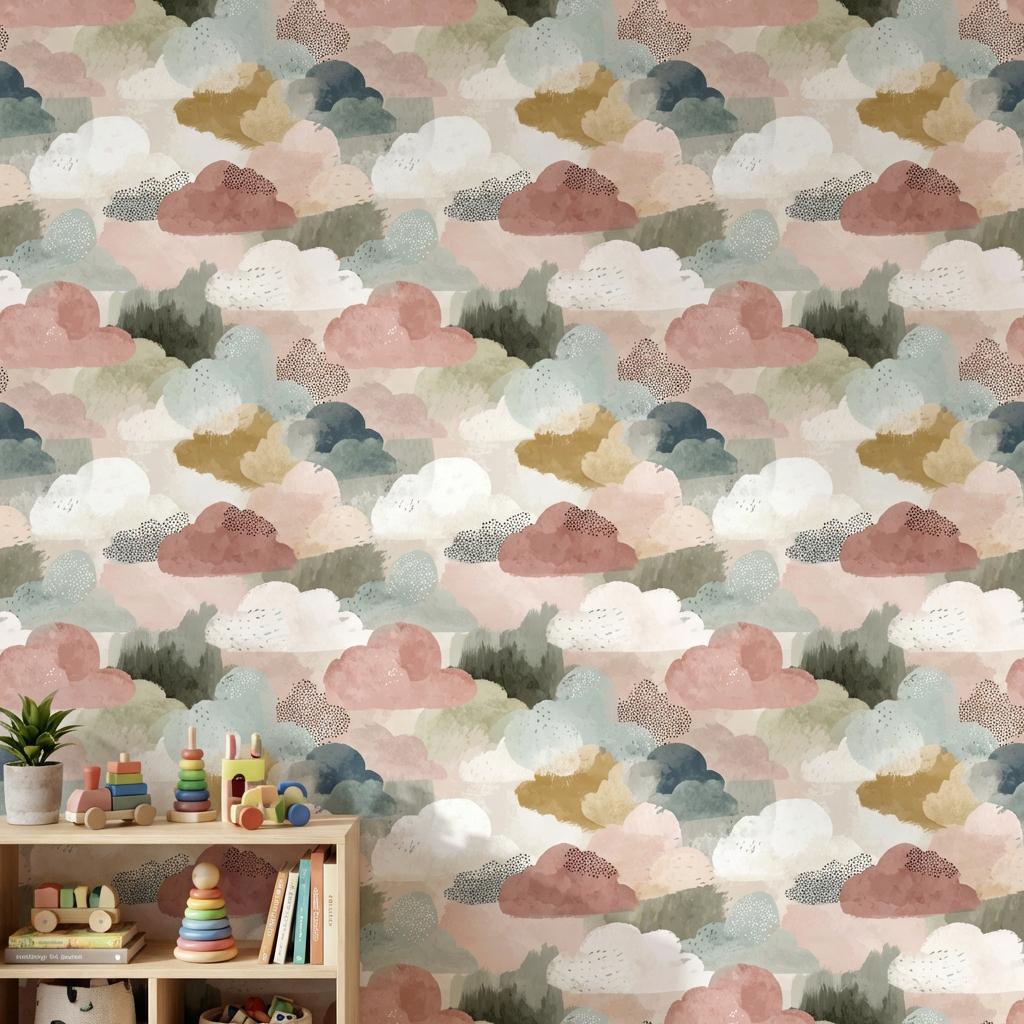 Abstract Clouds Wallpaper Modern Bohemian Wall Mural